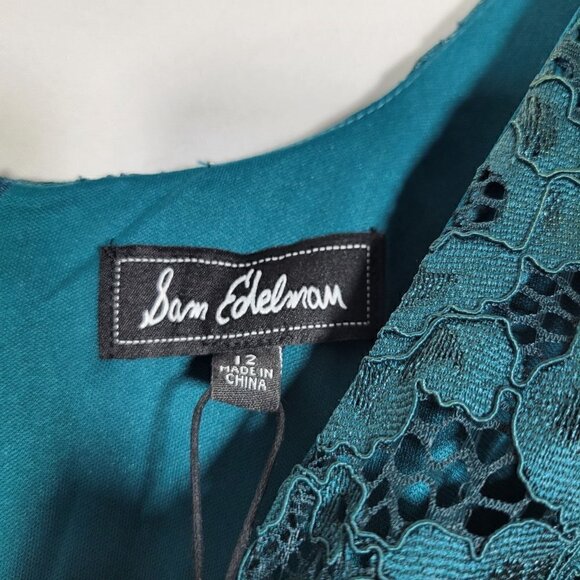 NWT Sam Edelman Women's Dark Green Asymmetrical Lace Short Sleeve Dress Size 12 - Picture 14 of 16